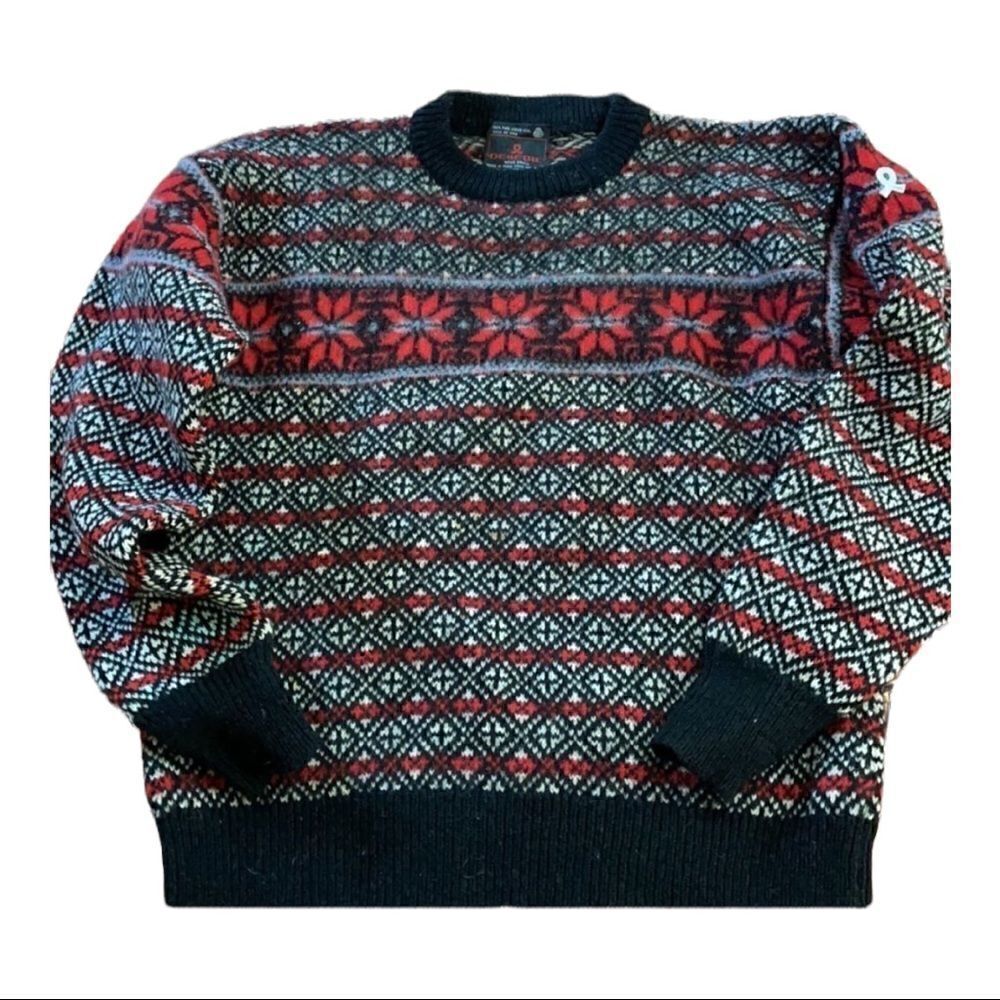 Vintage Demetre Black and Red Pure Virgin Wool Fair Isle Sweater size small